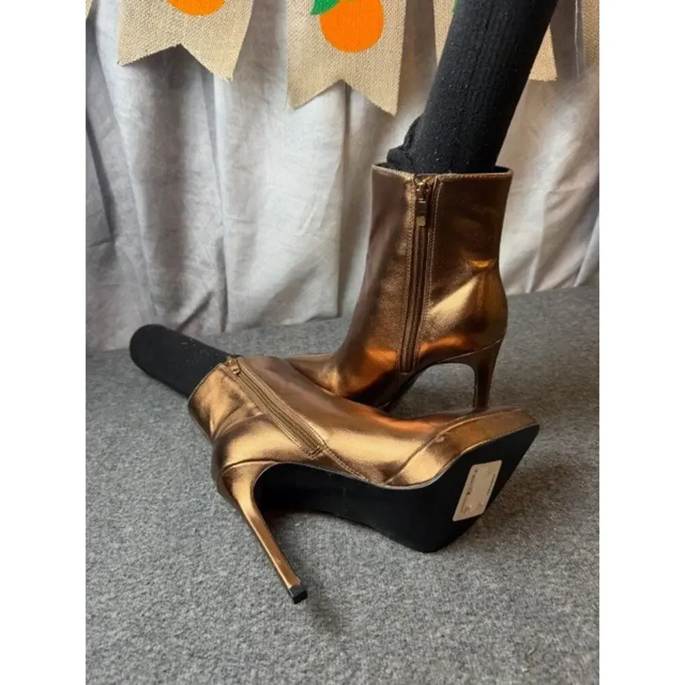 Nine West Danis Pointy Toe Stiletto Heel Platform Boots Bronze Metallic 8M - Picture 6 of 11